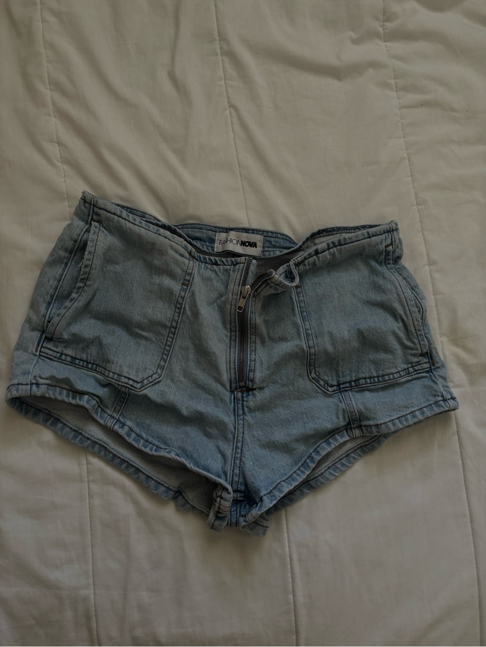 Fashion Nova Light Wash Denim Zip-Front Shorts